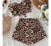 TEMU Conjunto de 2 Piezas para Mujer: Estilo Sexy con Estampado de Leopardo, Look Casual Retro, Coconut Y2K Lindo y Vibes Bohemias para en