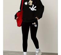 TEMU Conjunto de 2 piezas para mujer, sudadera con capucha y leggings casual de diseño Disney, cuello , otoño/invierno