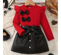 TEMU Conjunto de 2 piezas para niñas que una camiseta de larga con y una falda con cinturón