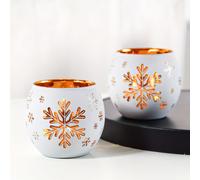 TEMU Conjunto de 2 portavelas de vidrio contemporáneos con diseño de copo de nieve - Portavelas lacado para decorar en Navidad, Pascua, Janucá, Acción de Gracias y Año