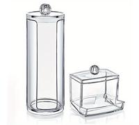 TEMU Conjunto de 2 recipientes transparentes organizadores con frascos de baño para almacenamiento de algodón, hisopos y almohadillas