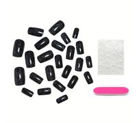 TEMU Conjunto De 24 Uñas Postizas Cortas De Negra, Uñas Falsas Cuadradas Con De Galaxia, Uñas Adhesivas En 12 Tamaños, Pegamento De Gelatina Y Lima De Uñas