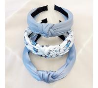 TEMU Conjunto de 3 diademas florales de color azul para mujer, tela para campus, lavable, para usar y a los cabellos, adecuado para uso diario