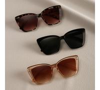 TEMU Conjunto de 3 Gafas de Moda para Mujer con - Estampado de Leopardo, Degradado Marrón y Monturas Negras para la Multitud de