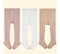 TEMU Conjunto de 3 leggings para bebés niñas con base tejida, con rayas verticales y patrones geométricos, perfectos para uso casual y outfits navideños