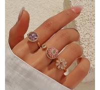 TEMU Conjunto de 3 Piezas de Anillo Giratorio de Cobre con Micro- de Circonio y Diseño de Preservación de Color Abierto, Adorno de