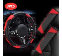 TEMU Conjunto de 3 piezas de para Volante de Coche de Cuero PU con de Fibra de Carbono y Almohadillas para Hombros