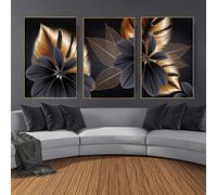 TEMU Conjunto de 3 Piezas de Pintura en de Hoja de Planta Negra Dorada sin , Abstracto de Pared, Decoración Nórdica para , Póster e Impresión de Imagen para el Hogar Sin