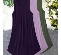 TEMU Conjunto de 3 Piezas de Vestidos Casuales Básicos Tallas Grandes, Pijama Oversize para Mujer con Cuello y Color Sólido para /Verano