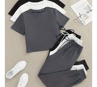 TEMU Conjunto de 3 piezas para estar en casa con camiseta y pantalones con