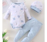 TEMU Conjunto de 3 Piezas para Recién Nacido: Body con Estampado , Pantalón y Gorro para Bebés - de Otoño, Ideal para Exteriores