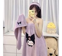 TEMU Conjunto de 3 piezas Sanrio Kuromi: Albornoz, Gorro y - Traje de Toalla de Baño Usable, Coral Beige , Traje Amigable de Kuromi, Disfraz de Baño Lindo para Viajes y Uso en el Hogar