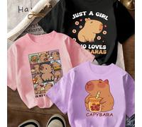 TEMU Conjunto de 3 piezas "Una chica que ama a los carpinchos" | Tops casuales de punto con cuello , y estampados de carpinchos, Colección /Verano para niñas