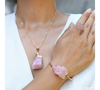 TEMU Conjunto de 3 pulseras de brazalete vintage estilo bohemio combinadas con un collar de cristal rosa natural y un anillo abierto - un regalo ideal para de Acción de Gracias o Navidad