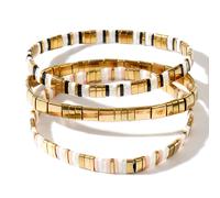 TEMU Conjunto de 3 pulseras y brazalete para mujer con un diseño fácil, elegante y lujoso. Pulsera de cordón elástico Tila con un look moderno de múltiples capas.