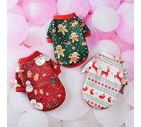 TEMU Conjunto de 3 Suéteres Navideños para Mascotas - Ropa de Fiestas Forrada con Vellón para Perros y Gatos, Diseño de Estampado de Dibujos Animados, Suéter de Navidad