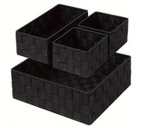 TEMU Conjunto de 4 Cestas de Almacenamiento Tejidas: Cestas Pequeñas Negras Contenedores para Organizar - Ideal para Cajón, Armario, Estante, Cómoda - Ligeras y Hechas de PP (Polipropileno)