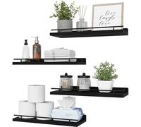 TEMU Conjunto de 4 estantes flotantes con barandilla metálica para decoración de pared, estante en la pared adecuado para dormitorio, baño, cocina, , plantas, marcos de fotos,