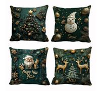 TEMU Conjunto de 4 fundas de almohada navideñas, patrones de Papá Noel, árbol de Navidad, , elección para , dormitorio, , decoración de oficina
