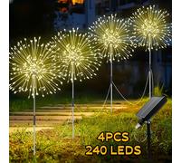 TEMU Conjunto de 4 luces solares inteligentes para jardín, Diseño de artificiales y estallidos con 320 LED, Luces para exteriores con 8 , de entrada al patio, Decoración navideña ( )