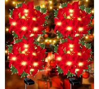 TEMU Conjunto de 4 Luces Solares para con Flores y Hojas Verdes - Diseño Festivo de Carga Solar, Decoración Exterior para , Jardines, y Patios