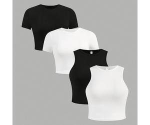 TEMU Conjunto de 4 Piezas de Camiseta Ajustada y Chaleco para Mujer con Manga Corta