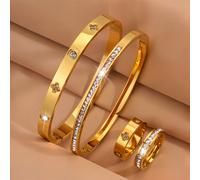 TEMU conjunto de 4 pulseras y anillos de acero inoxidable personalizados, elegantes y refinados, es un regalo ideal para y queridos.