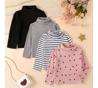TEMU Conjunto de 4 Sudaderas Casuales de Cuello para Niñas - Elegantes y Versátiles, 100% Poliéster, Lavables a Máquina - Con Colores en , Rosa con y Patrones Florales para /Otoño