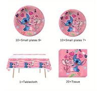 TEMU Conjunto de 41 piezas de suministros para fiestas temáticas de Stitch de Disney, platos de papel desechables, manteles, servilletas, decoraciones festivas para , , bailes y festivales.