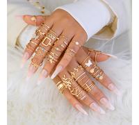 TEMU Conjunto De 47 Anillos Con Mariposas, Amor Y Rosas De Estrás Para Mujeres Para Citas Y Vacaciones