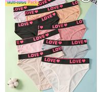 TEMU Conjunto de 5 bragas a rayas con estampado de acanaladas - Ropa interior cómoda de tiro medio Sofy para jóvenes, lencería diaria transpirable disponible en varios colores, para adolescentes