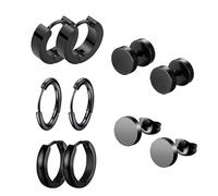 TEMU Conjunto de 5 de pendientes unisex negros de acero inoxidable para hombres y mujeres, estilo gótico de la hip hop, pendientes circulares
