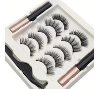 TEMU Conjunto de 5 de Pestañas Magnéticas 3D de Visón & Delineador de Ojos - Fácil de Aplicar, D , 10-12mm con Pinzas, Sin en Bandeja Blanca