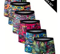 TEMU Conjunto de 6 bóxers para hombre con estampado moderno, transpirables, cómodos y de secado rápido, bóxers elásticos, pantalones cortos deportivos, trajes de baño para playa y piscina
