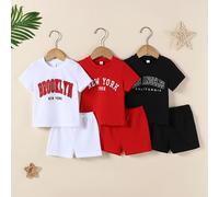 TEMU Conjunto de 6 Piezas para Niños: Camiseta Casual con Estampado de en , y + Shorts Elásticos, Cuello y Manga Corta - Ideal para Exteriores