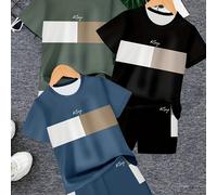 TEMU Conjunto de 6 piezas para niños que camisetas de manga corta y pantalones cortos casuales con estampado 3D moderno, para ropa deportiva de y verano al .