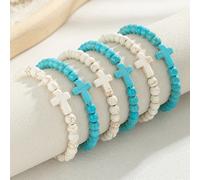 TEMU Conjunto de 6 Pulseras Cuentas de y Dijes de Cruz - Apilables y Versátiles para Casual o para Regalar
