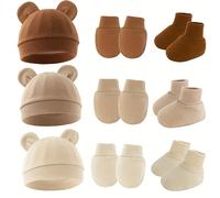 TEMU Conjunto de 9 Piezas para Bebé: Gorro, Orejas, y Botines de Color Sólido