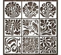 TEMU Conjunto de 9 plantillas reutilizables para pintar y hojas, plantillas de plástico para dibujar flores para manualidades, carteles de madera, , decoración del hogar -