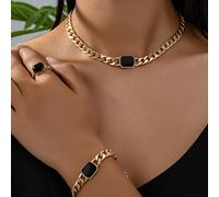 TEMU Conjunto de : Anillo, Collar y Pendientes con Cadena Gruesa Rectangular