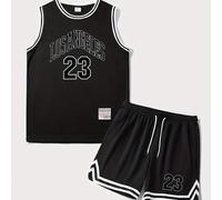 TEMU Conjunto de baloncesto casual para hombre con estampado "LOS ANGELES" a rayas y cordón ajustable, ideal para deportes al , ejercicio y gimnasio