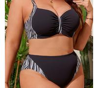 TEMU Conjunto de Bikini Estampado de Cebra Talla Grande Chic - Bañador de Dos Piezas con Cintura Adelgazante para Mujer, Elástico y Lavable a Máquina