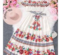 TEMU Conjunto de blusa corta con estampado lindo, volantes y falda media para niñas, para que , ropa casual o vacaciones. cinturón separado.