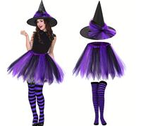 TEMU Conjunto de Bruja de Halloween de 3 piezas que un tutú, un y calcetines largos a rayas, para mujeres adultas de Halloween y juegos góticos