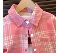 TEMU Conjunto de Camisa de Dos Piezas - Blusa a Cuadros Rosa y con Botones, Larga Holgada para Salidas en o Citas, Ropa Fácil de sin Elasticidad