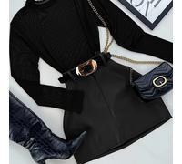 TEMU Conjunto de Camiseta de Larga Semi-Transparente y Falda Corta Envolvente, Versátil y a , Cinturón No Incluido