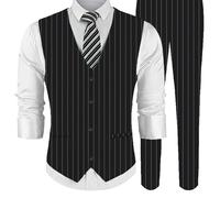 TEMU Conjunto de Chaleco y Pantalón para Hombre 2 Piezas, Estampado a Rayas Negras, Chaleco y Pantalón de Traje Formal de Negocios con Estampado Digital