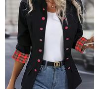 TEMU Conjunto de chaqueta y pantalón de larga con cuello , estampado de cuadros rojos, elegante, moderno y fácil de poner, para un desarrollo dirigido