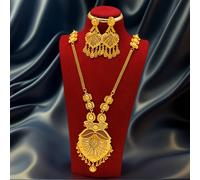 TEMU Conjunto de collar largo y aretes impresionantes para novias nigerianas del Medio , conjunto de joyería versátil para banquetes y fiestas de mujeres en Dubai, para el otoño.