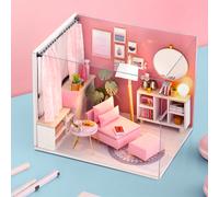 TEMU Conjunto de de Casa de Madera para Hacer Tú mismo con Mobiliario, de Construcción a en Miniatura, Regalo de o Navidad Sin Pegamento/Pilas